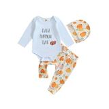 Meihuid Halloween-themed Baby Boy Clothing Set - Long Sleeve Romper Pumpkin Pants and Hat