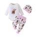 Ydojg Winter Outfit Set For Boys Girls Autumn New Simple And Cute Cow Printed Clothes Floral Trousers Floral Round Hat Three Piece Set For 3-6 Months