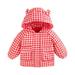 QUYUON Toddler Baby Puffer Jacket - Kids Boys Girls Down Coat with Hood Winter Thick Warm Long Sleeve Plaid Printed Hooded Jackets Outerwear Coat Infant Hoodies Jackets Red 3T-4T