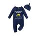 Mikrdoo Newborn Baby Boys Clothes 1 Months Baby Boys Letter Graphics 3 Months Baby Boys Long Sleeve Bodysuits With Hat 2Pcs Fall Winter Romper Sets Blue