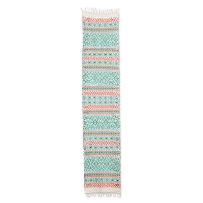 Guatemala is Family,'Handwoven Cotton Table Runner in Turquoise from Guatemala'