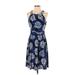 Banana Republic Factory Store Casual Dress - A-Line Crew Neck Sleeveless: Blue Floral Dresses - Women's Size 4