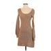 American Eagle Outfitters Casual Dress - Sweater Dress Scoop Neck Long sleeves: Brown Solid Dresses - Women's Size Small