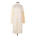 H&M Cocktail Dress - Sweater Dress Turtleneck 3/4 sleeves: Ivory Solid Dresses - Women's Size Medium