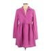 Zara Casual Dress - Fit & Flare Plunge Long Sleeve: Pink Solid Dresses - Women's Size Medium