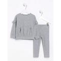 River Island Mini Mini Girl Cosy Rib Frill Sweatshirt Set - Grey