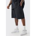 Mens Black Plus Elasticated Waist Pleated Cargo Short, Black