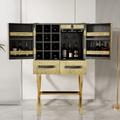 Luxury Gold Faux Leather Bar Wine Rack Cabinet with Storage Home Bar Cabinet