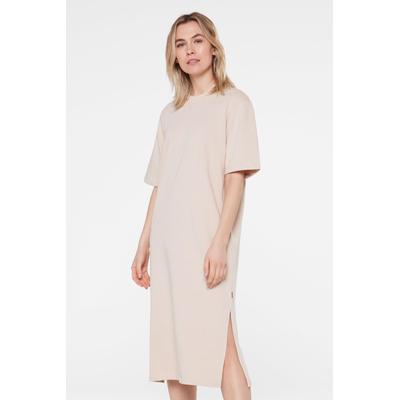 Sommerkleid SENSES.THE LABEL, Damen, Gr. XXXL, US-Größen, beige (bleached sand), Material: 88% Baumwolle, 12% Polyester, unifarben, casual, gerade normal, Rundhals, Kurzarm eingesetzt gerader Abschluss, Kleider, mit Baumwolle Image