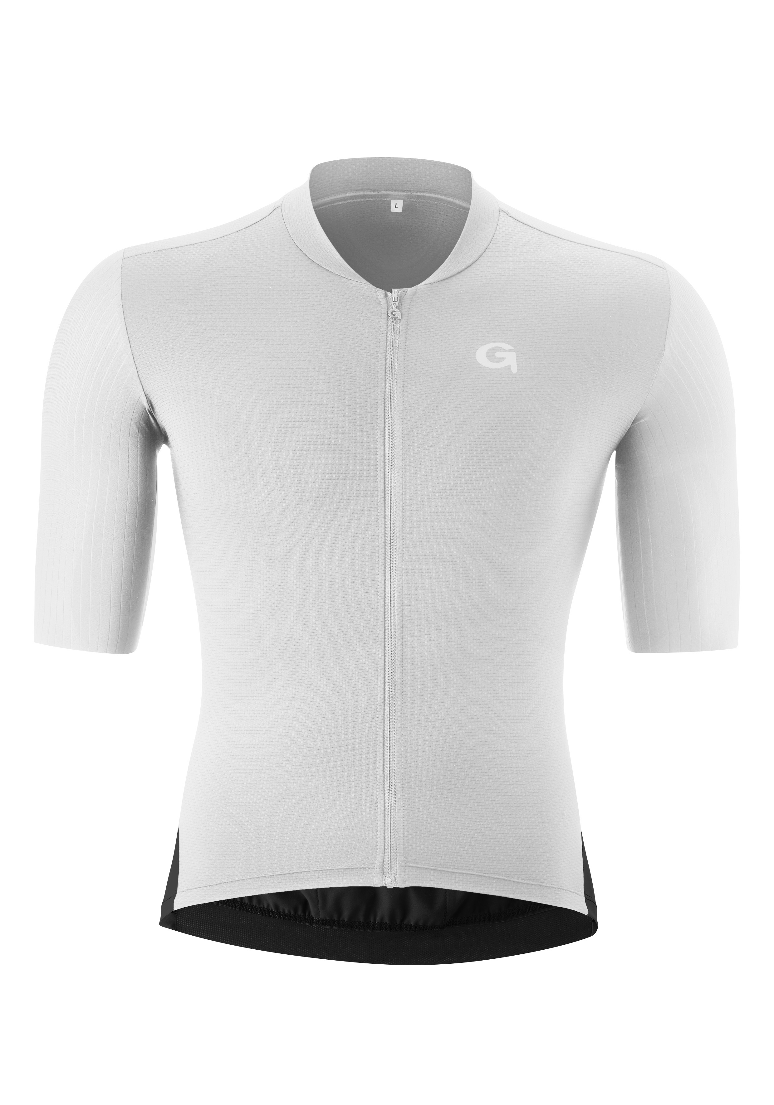 Radtrikot GONSO "SITIVO TRIKOT M", Herren, Gr. L, weiß, 45% Polyamid, 35% Polyester, 20% Elasthan, Rundhals, Trikots, Herren Radshirt kurzarm, atmungsaktives Fahrradtrikot mit Rückentasche Image