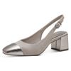 Slingpumps MARCO TOZZI, Damen, Gr. 40, beige (sand kombiniert), Textil, Lederimitat, Veloursleder, klassisch, Schuhe, Abendschuh, Sommerschuh, Blockabsatz, in modischer Karreeform