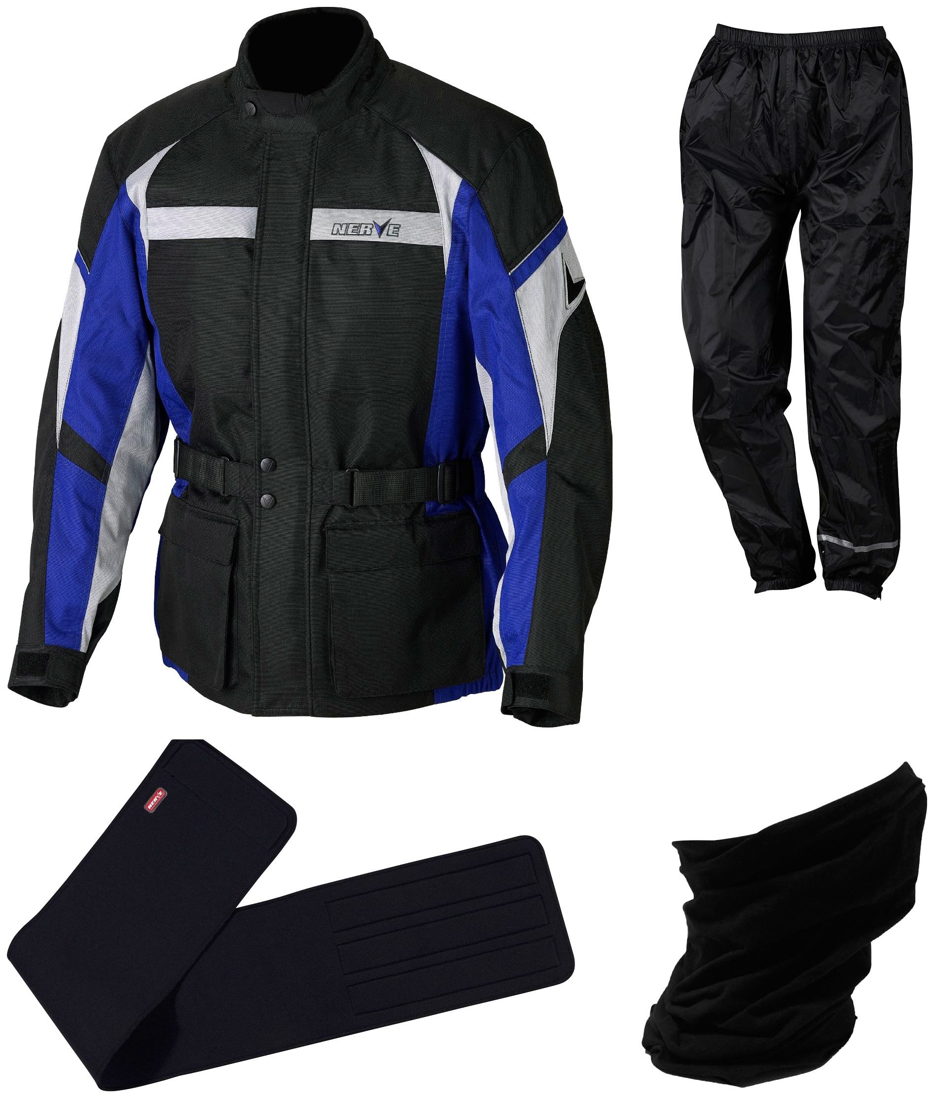 Motorradkombi NERVE "NERVE Set" Gr. XXL, schwarz (schwarz, blau), Overalls, Herren, XXL, N-Gr, Obermaterial: 100% Polyester. Innenseite: 100% Polyester