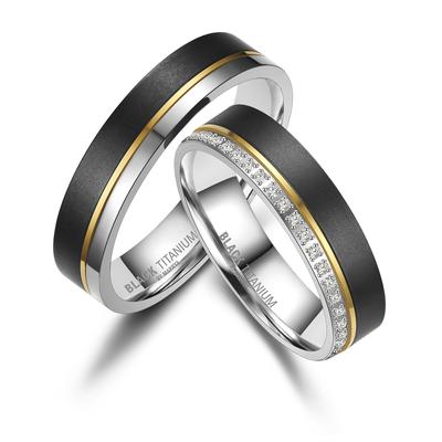 Partnerring MARRYA "BLACK TITANIUM by MARRYA" Gr. 60, schwarz (herren ring, schwarz, gold, silber), Fingerringe, Damen, 60, Titan Image