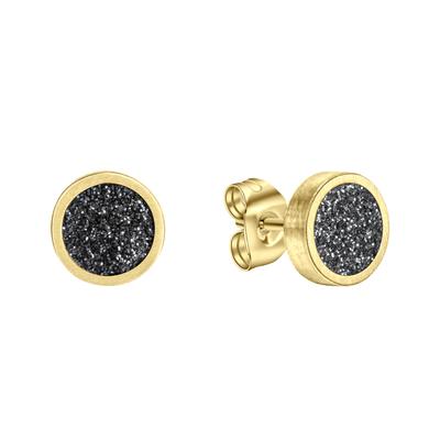 Paar Ohrstecker ZEEME "Edelstahl gelb mattiert Stardust grau", Damen, Gr. ONE-SIZE, Edelstahl, gelb, Ohrringe Image