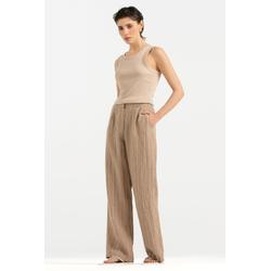 Leinenhose SENSES.THE LABEL, Damen, Gr. XS, Normalgrößen, beige (natural beige, cotton weiß), Material: 100% Leinen, gestreift, casual, lang, Hosen, mit Bundfalten