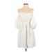Express Casual Dress - A-Line Open Neckline 3/4 sleeves: Ivory Solid Dresses - Women's Size X-Small