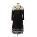 Nine West Casual Dress Scoop Neck 3/4 sleeves: Black Print Dresses - Women's Size X-Large