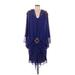 Casadei Cocktail Dress - Shift V-Neck 3/4 sleeves: Blue Solid Dresses - Women's Size Medium