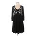 Cupio Casual Dress - A-Line Scoop Neck 3/4 sleeves: Black Print Dresses - Women's Size Small