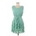 Oasap Casual Dress - Mini Scoop Neck Sleeveless: Green Solid Dresses - Women's Size Medium