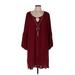 NY Collection Casual Dress - Shift Keyhole 3/4 sleeves: Burgundy Solid Dresses - New - Women's Size Medium