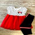 Disney Matching Sets | Disney Minnie Mouse Baby Girl Short Sleeve Tulle Tunic/Legging, 2pc Outfit Set | Color: Red/White | Size: 18mb