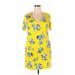 Draper James Casual Dress - Shift V Neck Short sleeves: Yellow Print Dresses - Women's Size X-Large