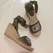 J. Crew Shoes | J Crew Corsica Leather Jeweled Espadrille Wedge Sandals Olive Green | Color: Cream/Green | Size: 7