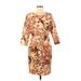 Talbots Casual Dress - Sheath Crew Neck 3/4 sleeves: Orange Print Dresses - Women's Size 8 Petite