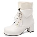 Gicoiz Women Round Toe Lace Up Block Heel Platform Boots Winter Lace Up Fashion Ankle Cuff Military Combat Biker Booties Casual White Size 6-40