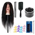 Hairdressing Training Set with Natural Hair Head, Antistatic Comb, Hair Brush, Hair Clips and Scrunchies - Professional Hair Styling Practice Kit
