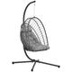 Outsunny Outdoor PE Rattan Swing Chair with Cushion, Garden Foldable Basket Patio Hanging Egg Chair with Metal Stand, Headrest, for Indoor and Outdoor, Light Grey