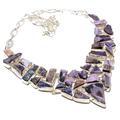 VACHEE Purple Russian Charoite Rough Rock Handmade Heavy Collar Necklace 18" Girls Women 925 Silver Plated Jewelry From 437