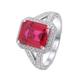 18K White Gold Ruby Rings for Women, 4 Claws Rectangle Shaped with 4ct Ruby and Moissanite Women Rings Women's Wedding Ring Size Q 1/2
