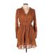 Scotch & Soda Casual Dress - Shirtdress V-Neck Long sleeves: Brown Print Dresses - Women's Size Medium