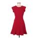 She + Sky Casual Dress - A-Line Crew Neck Short sleeves: Red Solid Dresses - Women's Size Medium