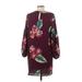 Ann Taylor LOFT Casual Dress - Mini Crew Neck 3/4 sleeves: Burgundy Print Dresses - Women's Size Small Petite