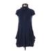 Kensie Casual Dress - A-Line Turtleneck Short sleeves: Blue Solid Dresses - Women's Size X-Small