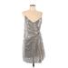 Zara Cocktail Dress - Party Plunge Sleeveless: Silver Solid Dresses - Women's Size Large