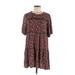 Knox Rose Casual Dress - Mini High Neck Short sleeves: Burgundy Print Dresses - Women's Size Medium