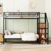 Twin Over Twin Metal Bunk Bed with Storage Ladder & Wardrobe, Black