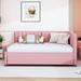 Full Linen Fabric Upholstered Daybed, Sofa Bed Frame w/Trundle, Pink