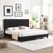 King Size Upholstered Platform Bed in Black Bat with Soft Linen Fabric Headboard, Reliable Solid Wood Slats Support