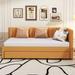 Linen Fabric Upholstered Daybed, Sofa Bed Frame with Wooden Slats