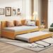 Twin Linen Fabric Upholstered Daybed Frame w/Trundle, Modern Sofa Bed for Apartment Living Room, Yellow - Trundle Bed - Twin
