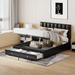 Upholstered Bed with Hydraulic Storage System and Drawer, PU Leather Upholstered Platform Bed with Wood Slat Suppor