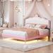 Full size Upholstered Princess Bed With Crown Headboard,Full Size Platform Bed with Headboard and Footboard with Light Strips