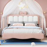 Velvet Princess Bed Frame with Bow-Knot Headboard, Wood Platform Bed with Headboard and Footboard for Bedroom