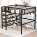 Full Size Loft Bed with 4-Tier Shelves, Metal Loft Bed Frame with a Storage Shelf and Mesh Guardrails, for Kids Teens, Black