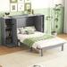 Queen Size Murphy Bed with Shelves, Solid Wood Bookcase Bed with Drawers & USB Ports, Modern Platform Murphy Bed, Gray